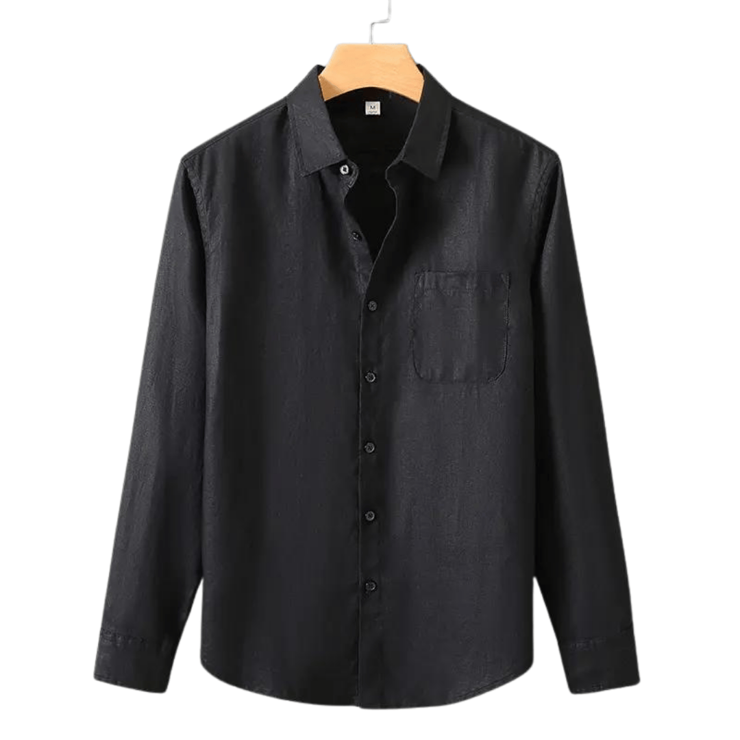 Modinzi men Shirts black / S Men’s Casual Linen Button-Up Shirt – Long Sleeve Lightweight Summer Top