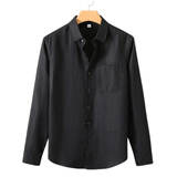 Modinzi men Shirts black / S Men’s Casual Linen Button-Up Shirt – Long Sleeve Lightweight Summer Top