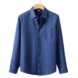 Modinzi men Shirts Blue / S Men’s Casual Linen Button-Up Shirt – Long Sleeve Lightweight Summer Top