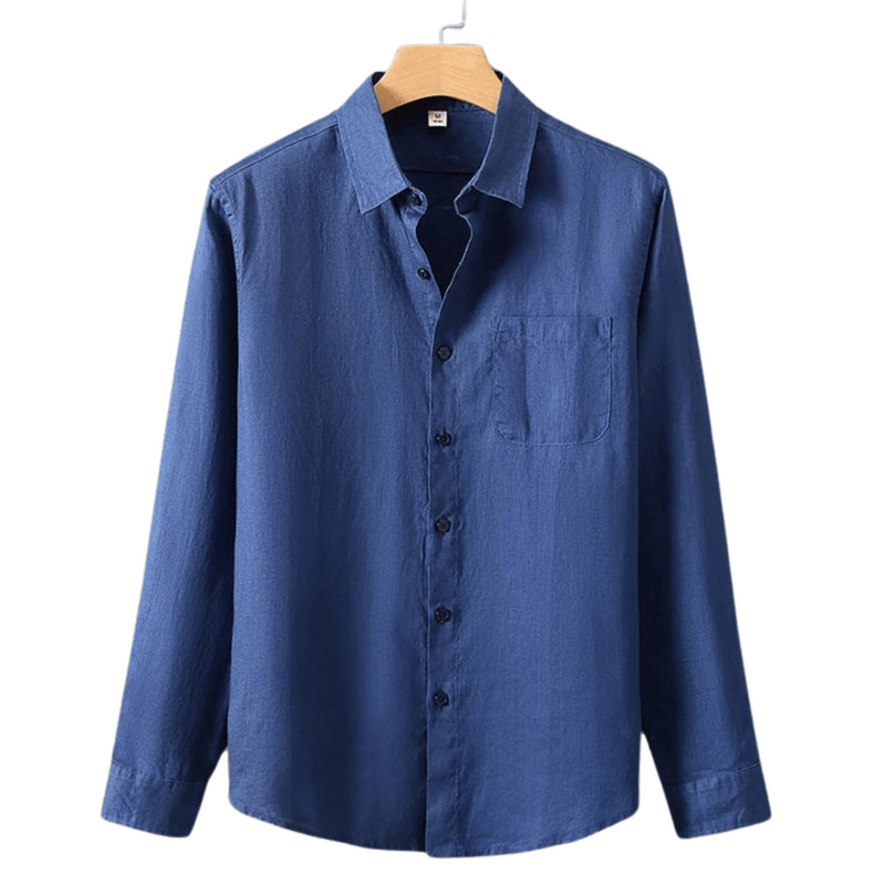 Modinzi men Shirts Blue / S Men’s Casual Linen Button-Up Shirt – Long Sleeve Lightweight Summer Top
