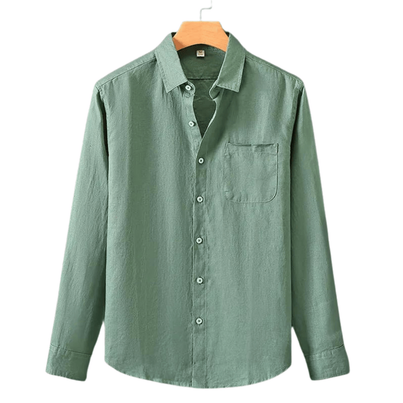 Modinzi men Shirts Green / S Men’s Casual Linen Button-Up Shirt – Long Sleeve Lightweight Summer Top