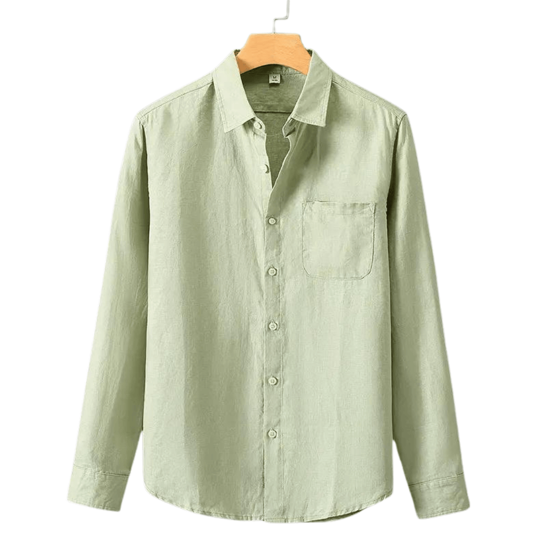Modinzi men Shirts Light Green / S Men’s Casual Linen Button-Up Shirt – Long Sleeve Lightweight Summer Top