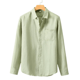Modinzi men Shirts Light Green / S Men’s Casual Linen Button-Up Shirt – Long Sleeve Lightweight Summer Top