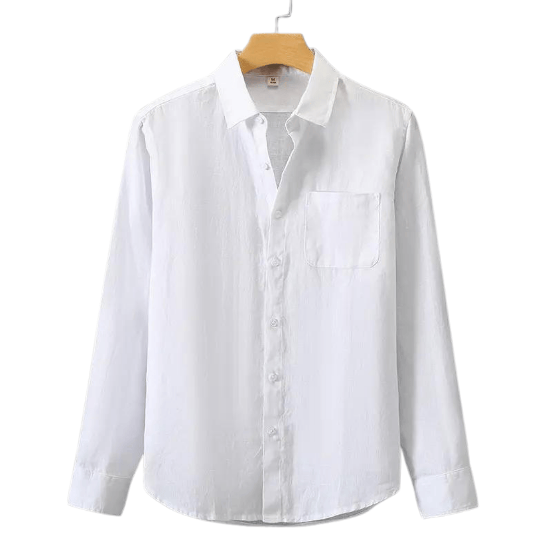 Modinzi men Shirts White / S Men’s Casual Linen Button-Up Shirt – Long Sleeve Lightweight Summer Top
