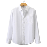 Modinzi men Shirts White / S Men’s Casual Linen Button-Up Shirt – Long Sleeve Lightweight Summer Top