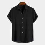 Modinzi mens Shirts black / S Men’s Casual Short Sleeve Button Shirt – Lightweight Textured Summer Top