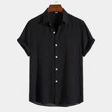 Modinzi mens Shirts black / S Men’s Casual Short Sleeve Button Shirt – Lightweight Textured Summer Top