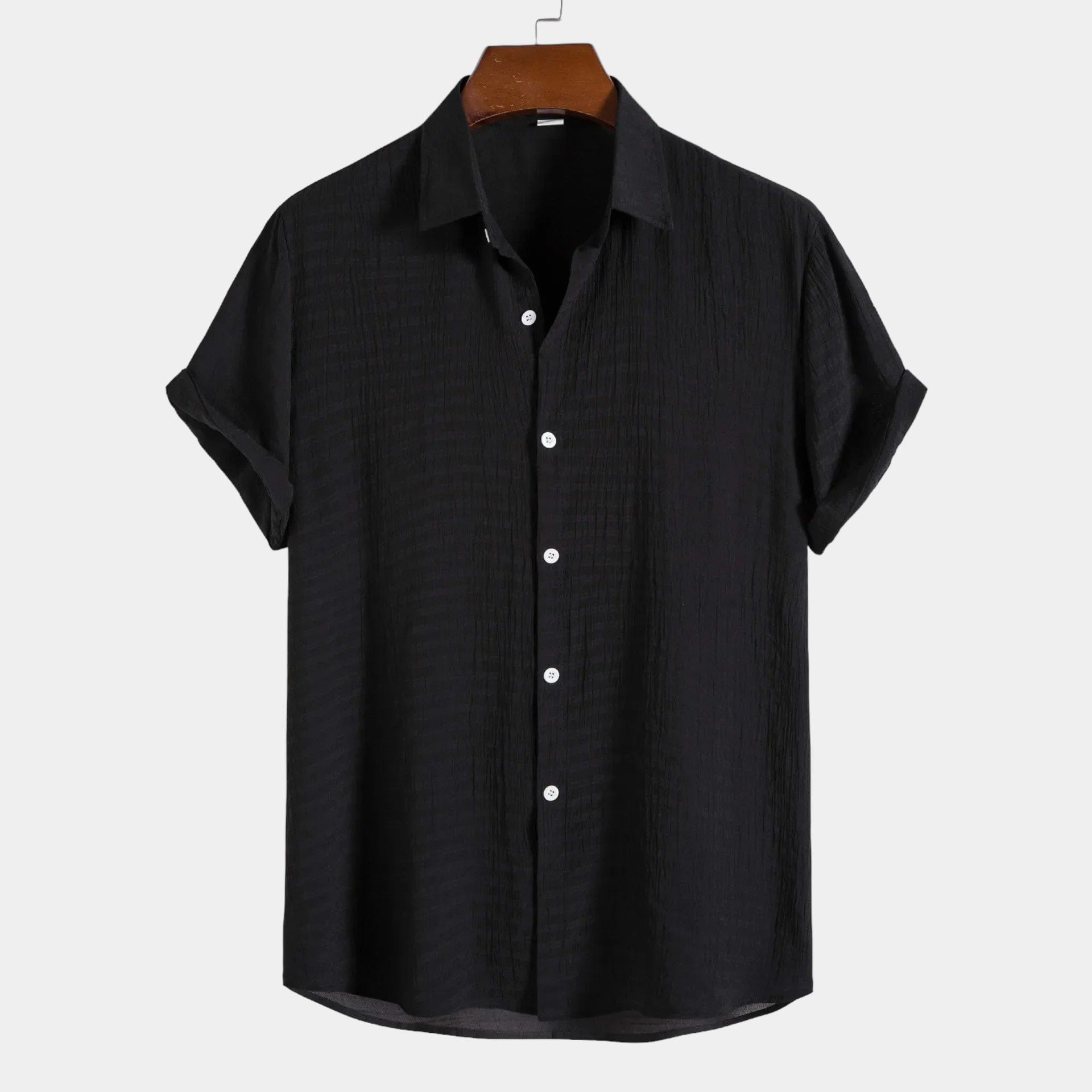 Modinzi mens Shirts black / S Men’s Casual Short Sleeve Button Shirt – Lightweight Textured Summer Top
