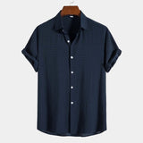 Modinzi mens Shirts Navy / S Men’s Casual Short Sleeve Button Shirt – Lightweight Textured Summer Top