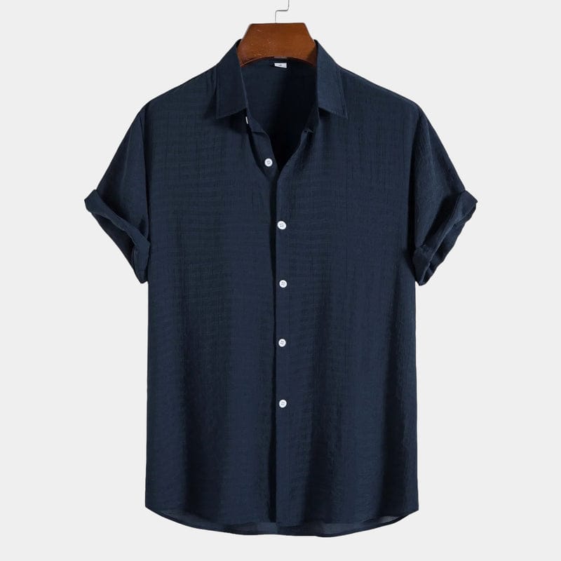 Modinzi mens Shirts Navy / S Men’s Casual Short Sleeve Button Shirt – Lightweight Textured Summer Top
