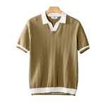 Modinzi mens Shirts Beige / S Men’s Contrast-Trim Knit Polo Shirt – Short Sleeve Textured Casual Top