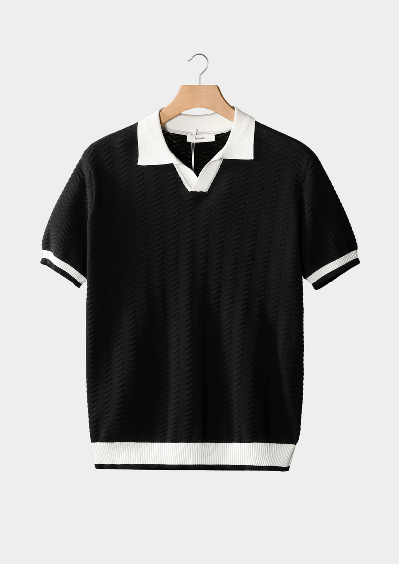 Modinzi mens Shirts black / S Men’s Contrast-Trim Knit Polo Shirt – Short Sleeve Textured Casual Top