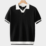 Modinzi mens Shirts black / S Men’s Contrast-Trim Knit Polo Shirt – Short Sleeve Textured Casual Top