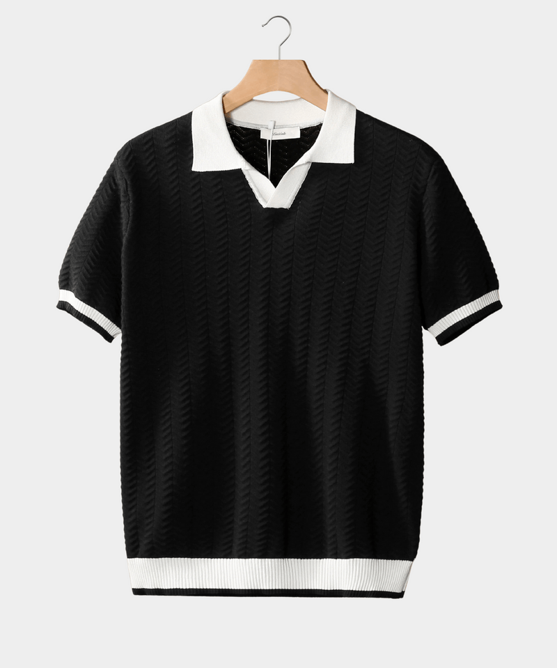 Modinzi mens Shirts black / S Men’s Contrast-Trim Knit Polo Shirt – Short Sleeve Textured Casual Top