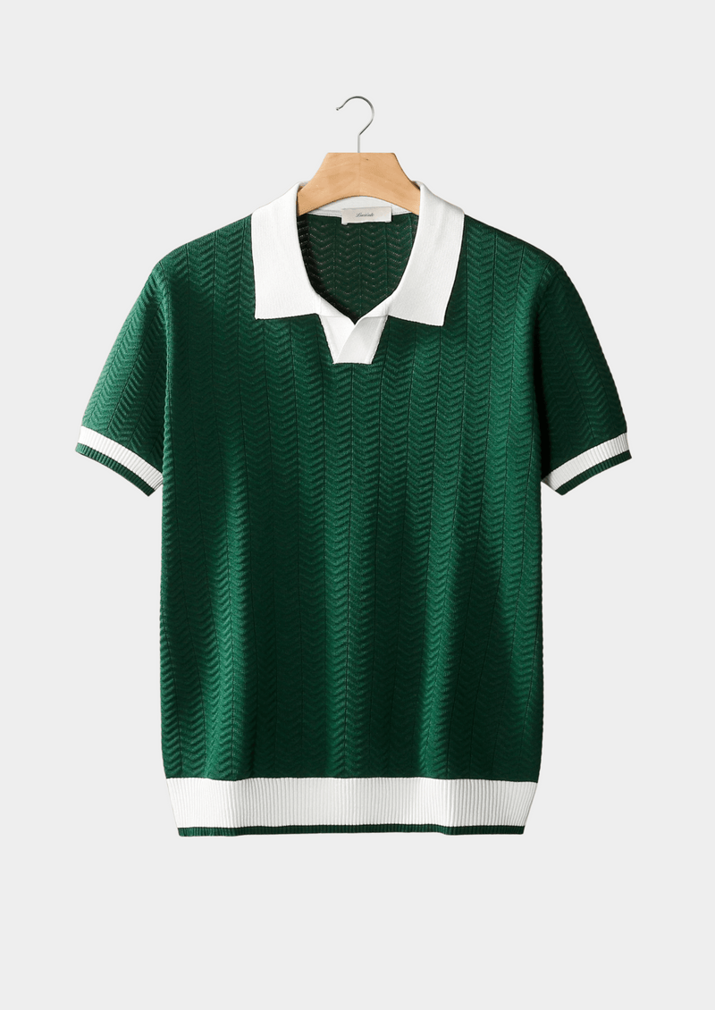 Modinzi mens Shirts Green / S Men’s Contrast-Trim Knit Polo Shirt – Short Sleeve Textured Casual Top