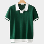 Modinzi mens Shirts Green / S Men’s Contrast-Trim Knit Polo Shirt – Short Sleeve Textured Casual Top
