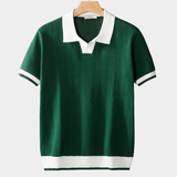 Modinzi mens Shirts Green / S Men’s Contrast-Trim Knit Polo Shirt – Short Sleeve Textured Casual Top