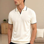 Modinzi men Shirts Beige / S Men’s Contrast Trim Polo Shirt – Short Sleeve Smart Casual Knit Top