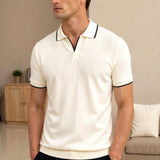 Modinzi men Shirts Beige / S Men’s Contrast Trim Polo Shirt – Short Sleeve Smart Casual Knit Top