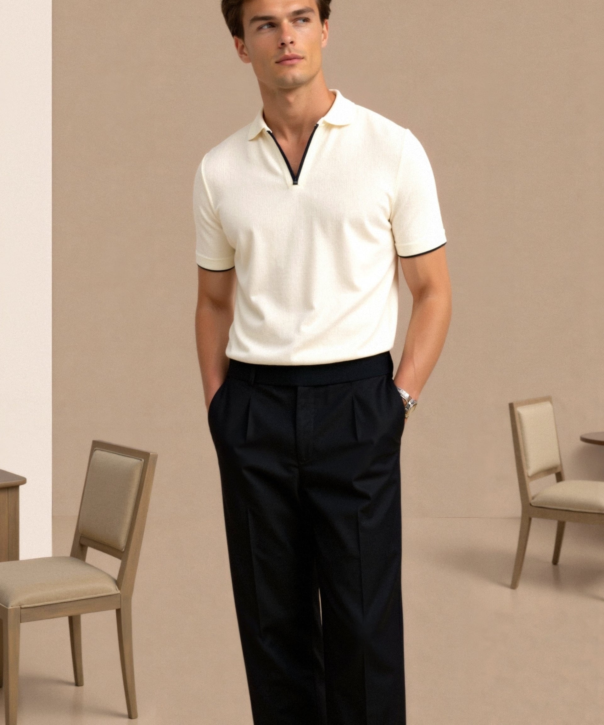 Modinzi men Shirts Men’s Contrast Trim Polo Shirt – Short Sleeve Smart Casual Knit Top