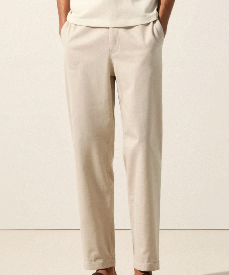 Modinzi Men Trousers Beige / S Men’s Elastic Waist Smart Casual Trousers – Relaxed Fit Cotton Blend Pants