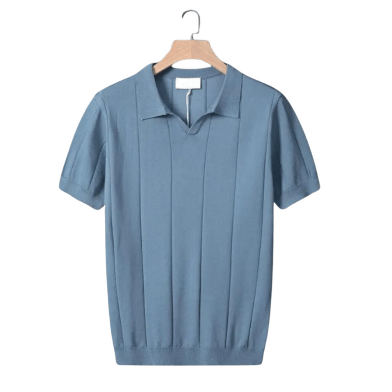 Modinzi mens Shirts Blue / S Men’s Lightweight Knitted Polo Shirt – Soft Short Sleeve Casual Top