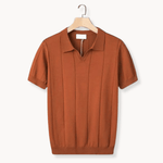 Modinzi mens Shirts Brown / S Men’s Lightweight Knitted Polo Shirt – Soft Short Sleeve Casual Top