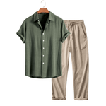 Modinzi mens set Green / S Men’s Linen Short Sleeve Shirt and Casual Trousers Set – Lightweight Summer Outfit