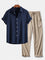 Modinzi mens set Navy / S Men’s Linen Short Sleeve Shirt and Casual Trousers Set – Lightweight Summer Outfit