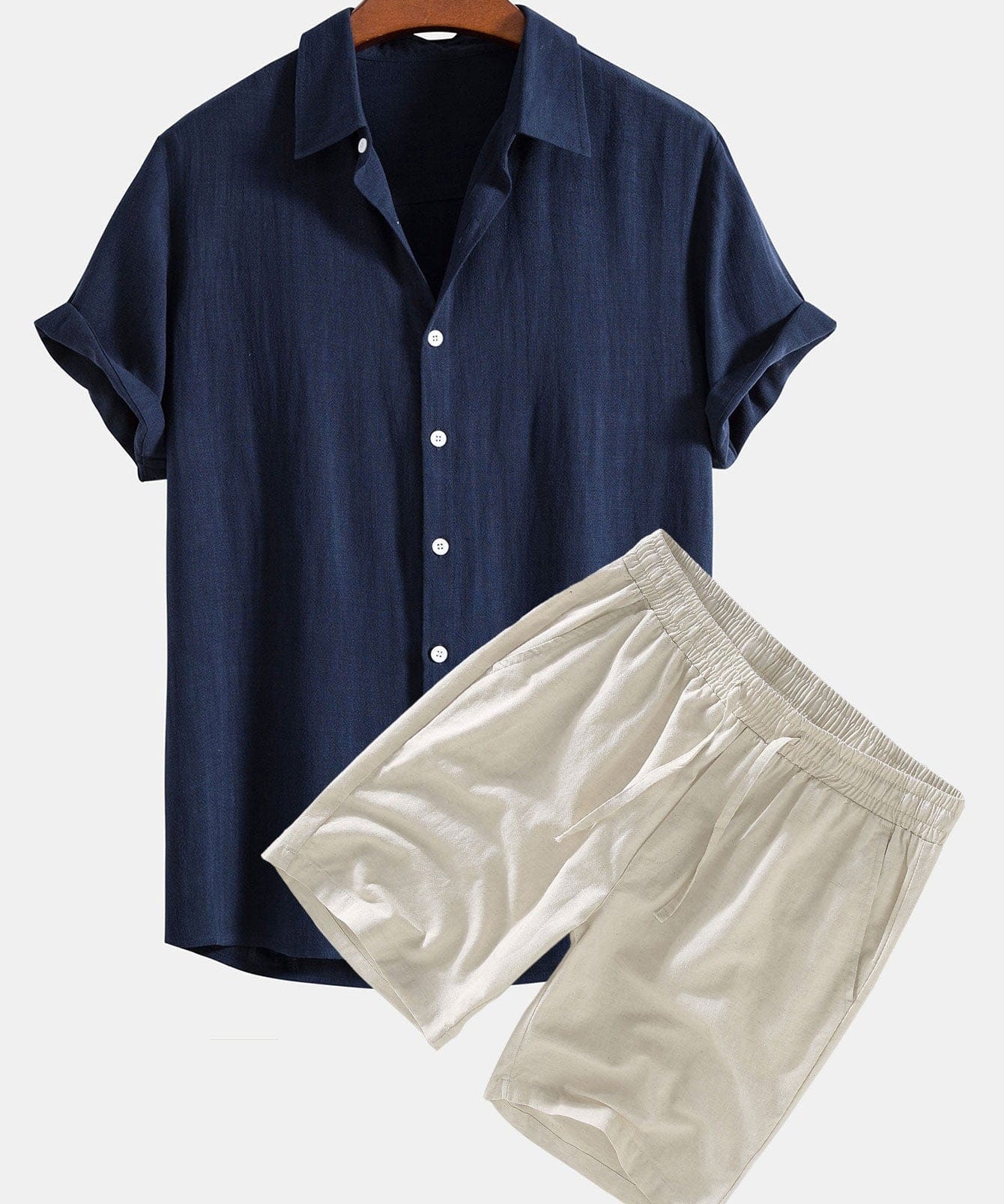 Modinzi mens set Navy / S Men’s Linen Short Sleeve Shirt and Shorts Set – Lightweight Summer Two-Piece Outfit