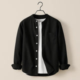 Modinzi mens Shirts Men's Mandarin Collar Casual Button Down Shirt – Long Sleeve Lightweight Cotton Top