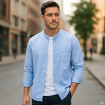 Modinzi mens Shirts Men's Mandarin Collar Casual Button Down Shirt – Long Sleeve Lightweight Cotton Top