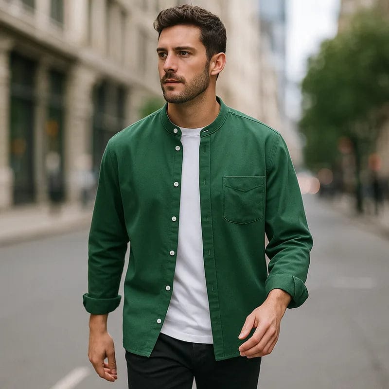 Modinzi mens Shirts Men's Mandarin Collar Casual Button Down Shirt – Long Sleeve Lightweight Cotton Top