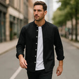 Modinzi mens Shirts Men's Mandarin Collar Casual Button Down Shirt – Long Sleeve Lightweight Cotton Top