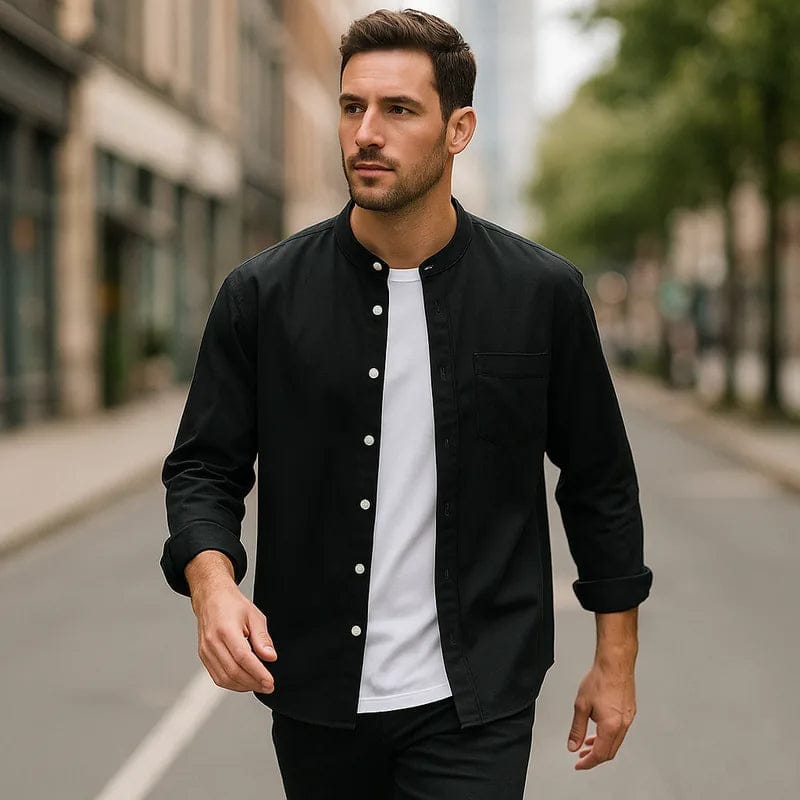 Modinzi mens Shirts Men's Mandarin Collar Casual Button Down Shirt – Long Sleeve Lightweight Cotton Top