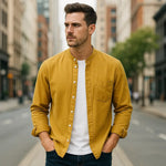 Modinzi mens Shirts Men's Mandarin Collar Casual Button Down Shirt – Long Sleeve Lightweight Cotton Top