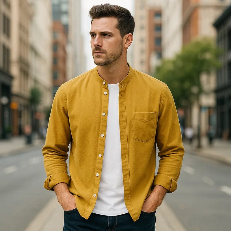 Modinzi mens Shirts Men's Mandarin Collar Casual Button Down Shirt – Long Sleeve Lightweight Cotton Top