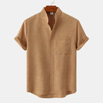 Modinzi men Shirts Brown / M Men’s Mandarin Collar Linen Shirt – Short Sleeve Lightweight Summer Top