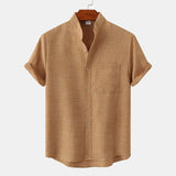 Modinzi men Shirts Brown / M Men’s Mandarin Collar Linen Shirt – Short Sleeve Lightweight Summer Top