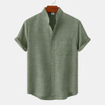 Modinzi men Shirts Light Green / M Men’s Mandarin Collar Linen Shirt – Short Sleeve Lightweight Summer Top