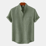 Modinzi men Shirts Light Green / M Men’s Mandarin Collar Linen Shirt – Short Sleeve Lightweight Summer Top