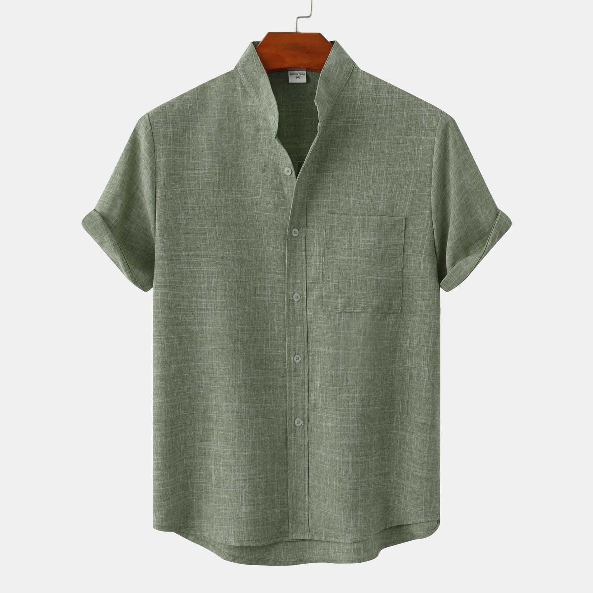 Modinzi men Shirts Light Green / M Men’s Mandarin Collar Linen Shirt – Short Sleeve Lightweight Summer Top