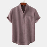 Modinzi men Shirts Lilac / M Men’s Mandarin Collar Linen Shirt – Short Sleeve Lightweight Summer Top