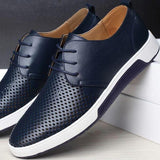 Modinzi mens shoes Blue / 6 Men’s Perforated Leather Derby Shoes – Smart Casual Lace-Up Sneakers with Breathable Design