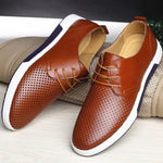 Modinzi mens shoes Brown / 6 Men’s Perforated Leather Derby Shoes – Smart Casual Lace-Up Sneakers with Breathable Design