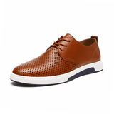 Modinzi mens shoes Men’s Perforated Leather Derby Shoes – Smart Casual Lace-Up Sneakers with Breathable Design