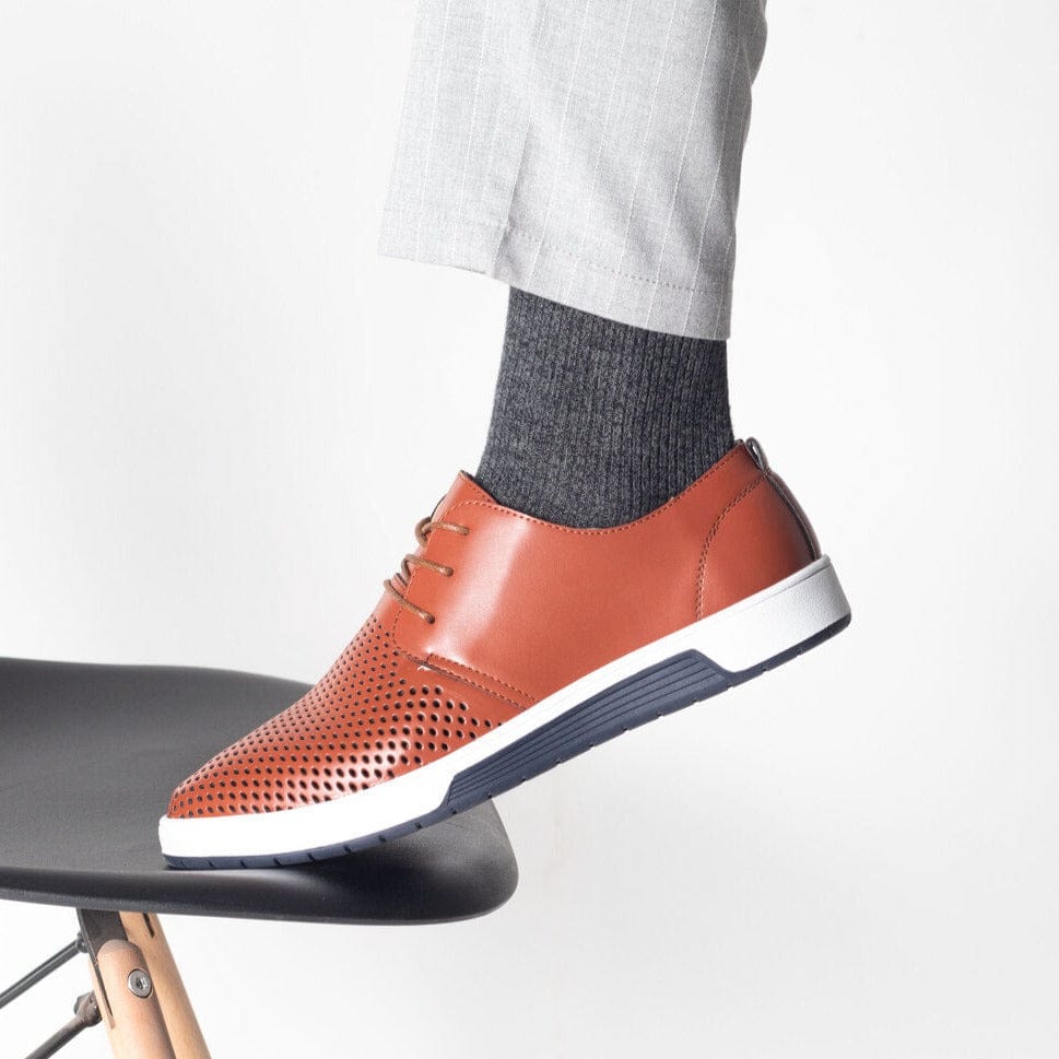 Modinzi mens shoes Men’s Perforated Leather Derby Shoes – Smart Casual Lace-Up Sneakers with Breathable Design