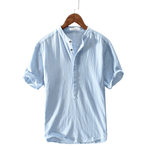 Modinzi mens Shirts Blue / M Men’s Premium Linen Short Sleeve Shirt – Lightweight Button-Front Casual Top