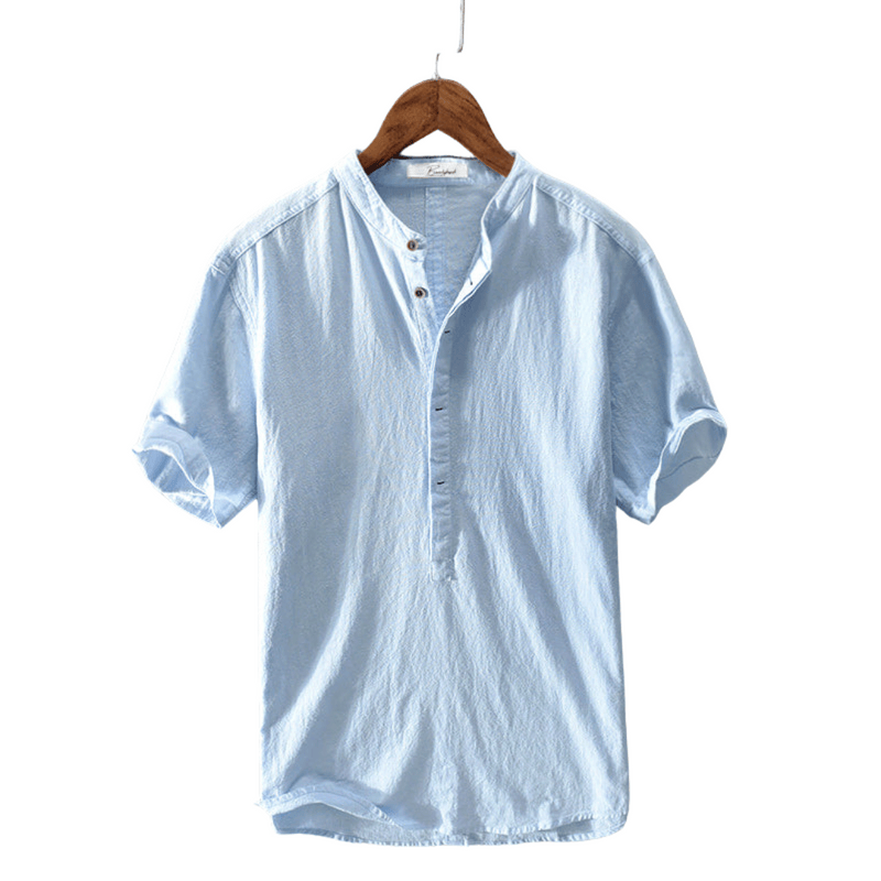 Modinzi mens Shirts Blue / M Men’s Premium Linen Short Sleeve Shirt – Lightweight Button-Front Casual Top