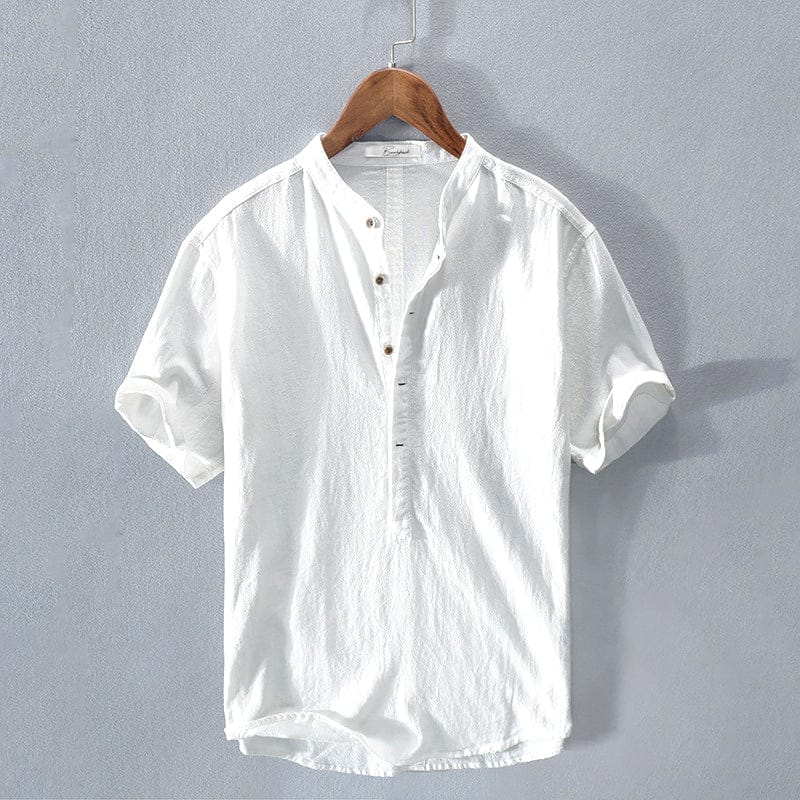 Modinzi mens Shirts White / M Men’s Premium Linen Short Sleeve Shirt – Lightweight Button-Front Casual Top